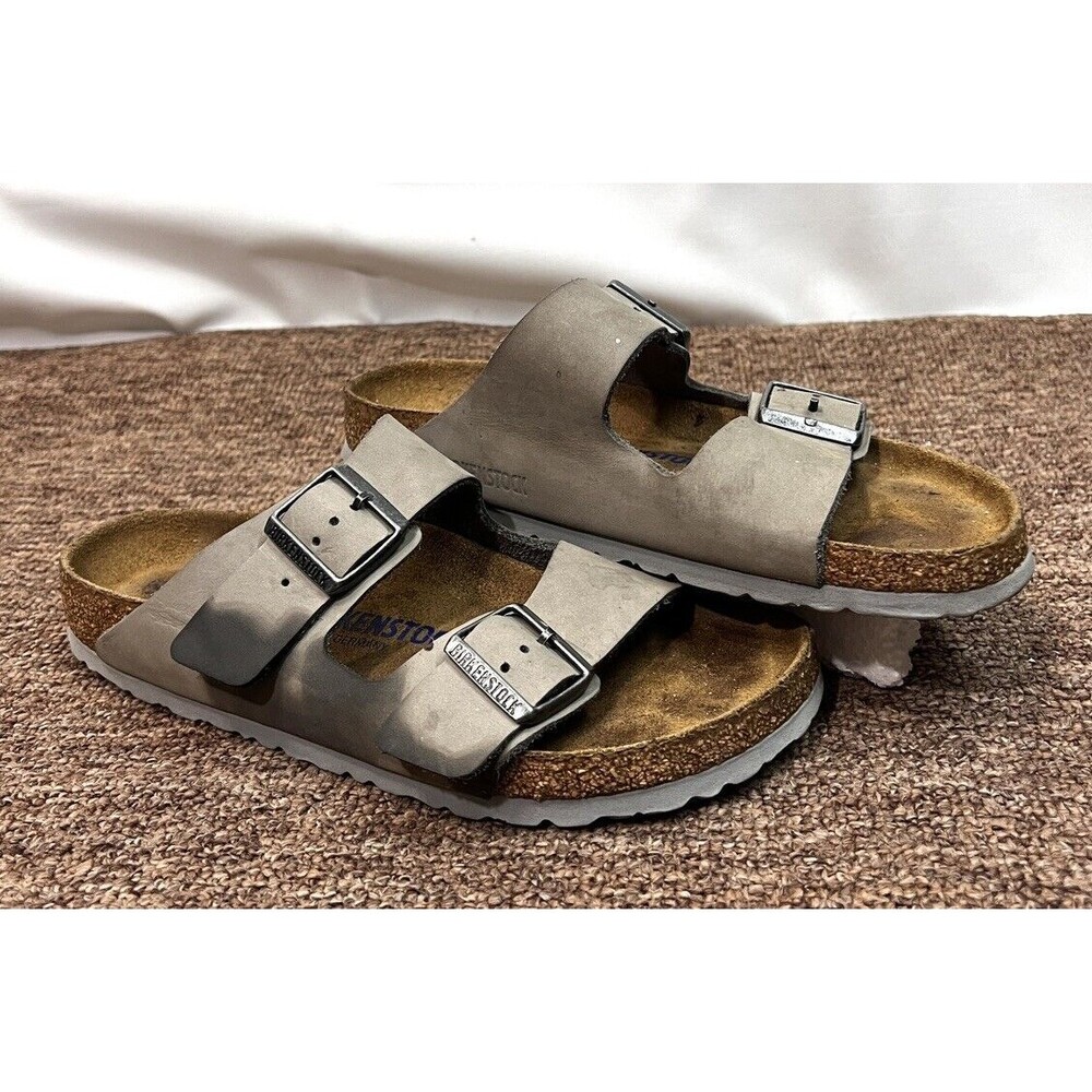 Birkenstock Arizona Nubuck Leather Suede Sandals Dove Grey Gray Buckle 40 9.5